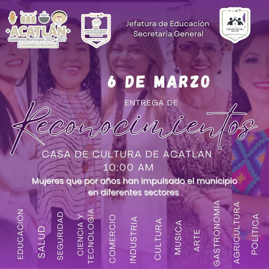 Anuncia Gobierno de Acatlán agenda conmemorativa por el Día Internacional de la Mujer