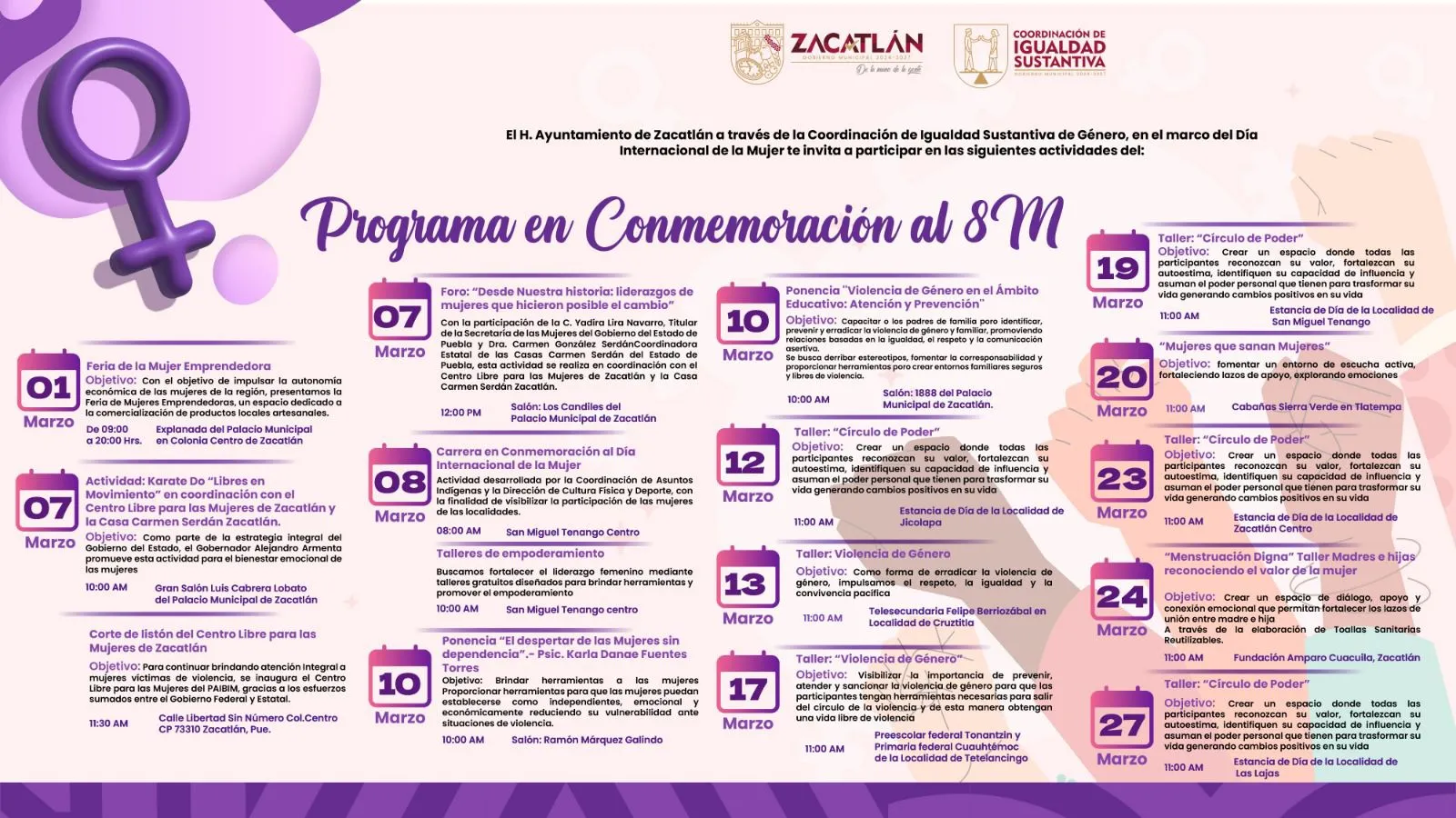 Ayuntamiento de Zacatlán presenta las actividades del Mes de la Mujer; destaca la Carrera del 8M
