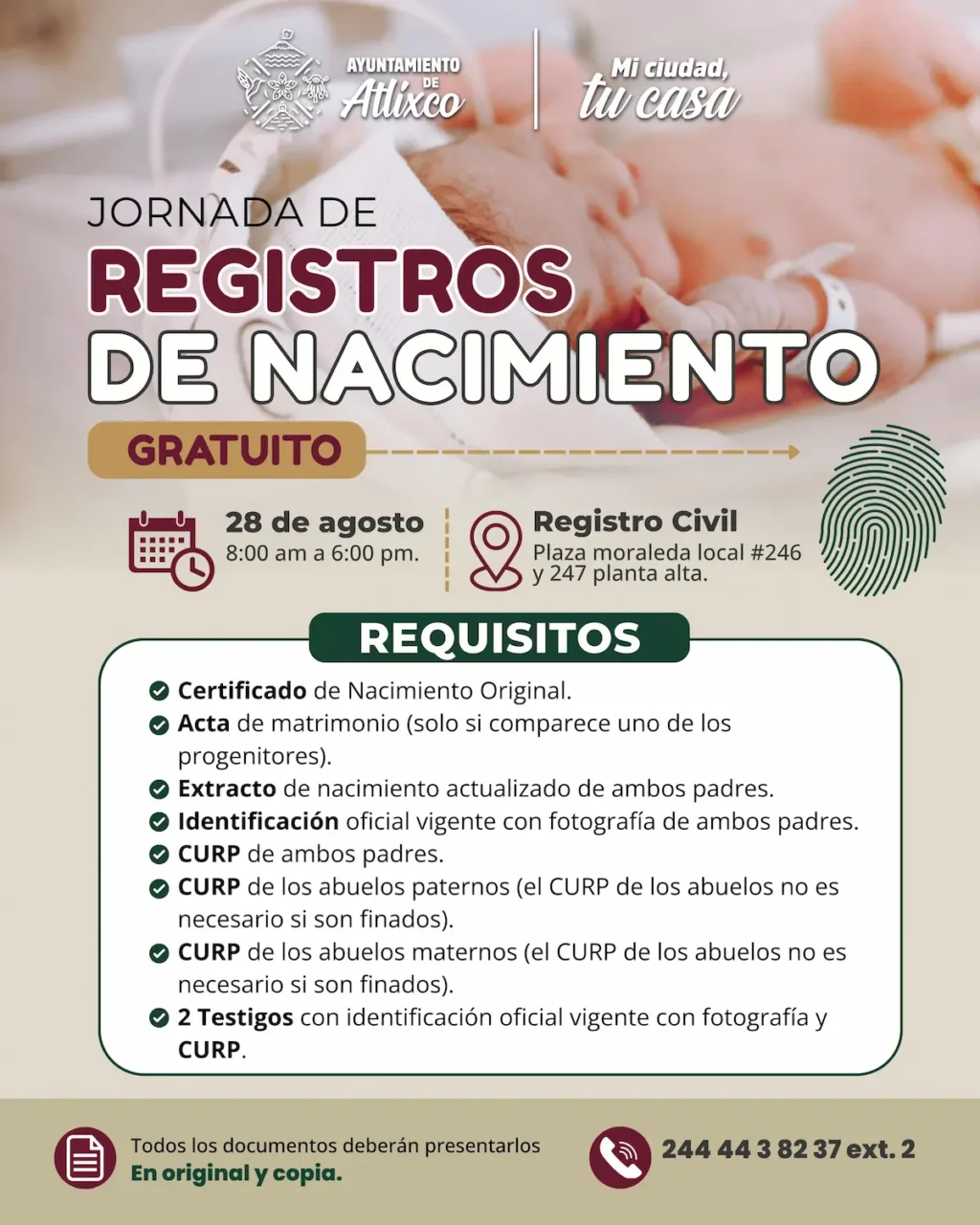 Antes de que aprenda a caminar, a tu bebé debes registrar: Atlixco tendrá jornada gratuita
