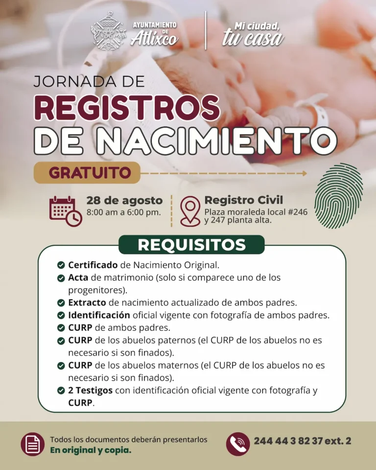 Antes de que aprenda a caminar, a tu bebé debes registrar: Atlixco tendrá jornada gratuita