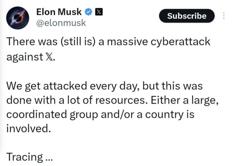 Musk denuncia ciberataque masivo contra X