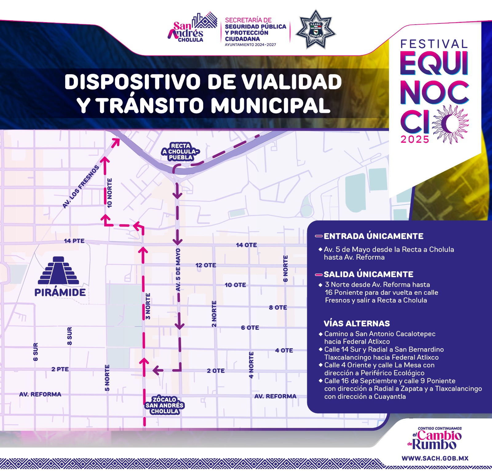 IMPLEMENTA POLICÍA DE SAN ANDRÉS CHOLULA OPERATIVO DE SEGURIDAD ANTE FESTIVAL EQUINOCCIO 2025