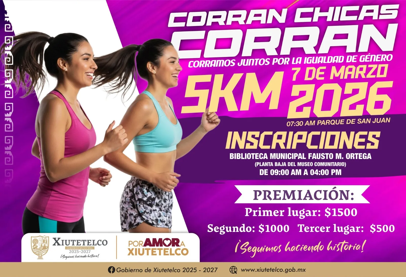 Xiutetelco impulsa el deporte y la igualdad con carrera 5K en favor de las mujeres