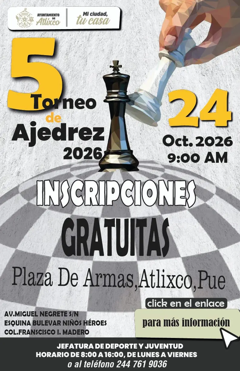 ¡Jaque mate! Atlixco mueve las piezas con el torneo de Ajedrez 2026